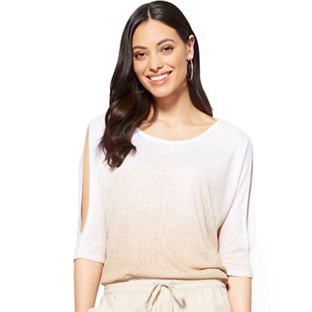NY&C White & Camel Ombre Cold-Shoulder Top